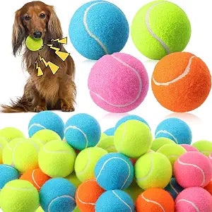 Skylety 100 Pcs 2.5 Inch Squeaky Tennis Balls Bulk for Dogs Bouncy Floatable Tennis Balls Dog Playing Supplies Training Interactive Fetch Toys Indoor and Outdoor for Small Medium Puppy (Multicolor)