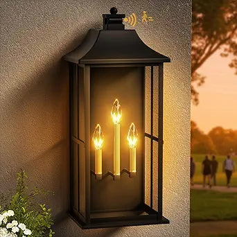 Large Size Outdoor Wall Light with Dual Sensor - Motion & Dusk to Dawn Porch Light, Waterproof Exterior Wall Lantern for Patio, Garage, Front Door