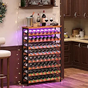 64 Bottles Wine Rack Freestanding Floor with 2 in 1 LED Light, Wine Bottle Rack Wine Holder Wine Storage Shelf for Kitchen Bar Pantry, Tall Wine Cabinet Stand Display 31.85''L X 10.6''W X 47.95''H