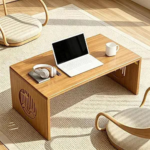 Folding Coffee Table, Japanese Floor Table, Low Bamboo Desk for Laptop Kids Study Coffee Tea Meditation Yoga, Low Coffee Table Small for Living Room Tatami Dining  No Assembly, 31.5 Inch