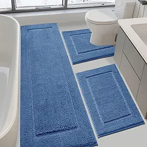 IM HOME Bathroom Rugs Sets 3 Piece, Ultra Soft Thick Plush Fluffy Microfiber Absorbent Bath Mat, Non-Slip Backing, Machine Washable Bath Mats for Bathroom Floor, Tub, Toilet and Shower, Blue