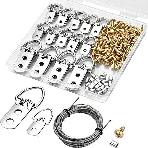 180Pcs Picture Hanging Kit, Assorted Single & Double Hole D Ring Picture Hangers with Hanging Wire, Heavy Duty Hardware for Canvas Paintings, Photo Frames, Artwork & Holiday Wall Decor