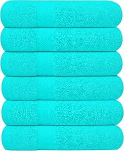 KAHAF COLLECTION 6 Pack Bath Towels Set (27 x 54 Inches) 100% Ring Spun Cotton, Lightweight, Quick Dry, Highly Absorbent Towels (Aqua, (27x54) Inches)