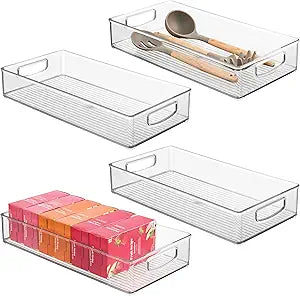 iDesign Stackable Clear Plastic Extra Long Pantry Organizers and Cabinet Storage Bins for Kitchen, 4-Pack