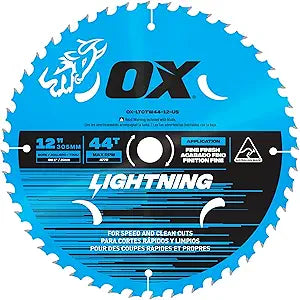 OX Pro Lightning 12-Inch Circular Saw Blade 44-Tooth Carbide Tipped for Wood Cutting | 1 Inch Bore Wood Saw Blades | 12 inch Construction Table Saw Blade & Miter Saw Blade