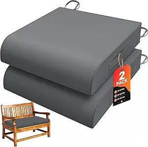 TasticTotes 24 x 24 x 4 Inch Patio Chair Cushions - Set of 2, Water-Resistant Patio Furniture Replacement Cushions with Adjustable Ties & Handles, Square Seat for Outdoor Furniture, Garden, Bay, Grey