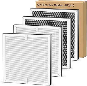 4-pack AP2410 Replacement Filter, Compatible with DBFIT AP2410 Air Purifier, True HEPA Air Filter and Activated Carbon Filter for Dust Pets Pollen Smoke