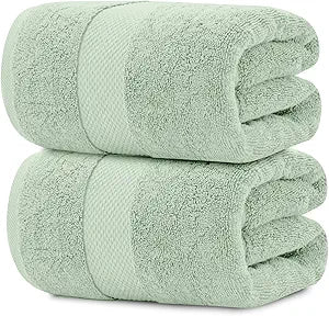 White Classic Luxury Bath Sheet Towels Extra Large | Highly Absorbent Hotel spa Collection Bathroom Towel | 35x70 Inch | 2 Pack (Green)