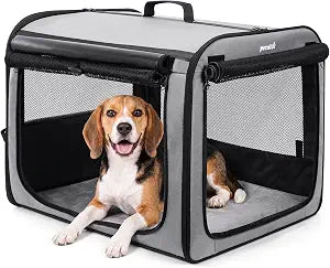 Large Dog Car Carrier Light Weight, 2720.520.5ins Dog Carrier for Cars, Portable Dog Car Crate with Breathable Windows, Stable Pet Carrier for Both Indoor and Outdoor Use, Pet Travel Crate Gray