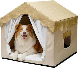 Indoor Dog House, Breeze Pet Tent with Sturdy Frame & Window, Dog Cave Bed with Washable Cover for Medium-Large Dogs (36-66 lb), 29", Cream
