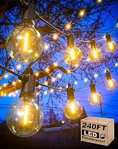 Zuske Outdoor String Lights Waterproof, 240FT Patio Lights with 124 Shatterproof G40 Globe Bulb(4 Spare), Connectable Dimmable Hanging LED String Lights for Outside Backyard Porch Balcony(120FTx2)