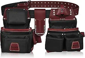 Nylon and Leather Tool Belt | Nylon Tool Pouch | Carpenter Tool Belt | Construction | Framers | Electrician Tool Belts | Drywall Tool Bags | Handyman | Electric (BLACK)