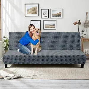 MAXIJIN Stretch Armless Futon Cover (67"-82") Jacquard Futon Couch Covers Full Queen Size Sofa Bed Slipcover Washable Mattress Furniture Protector with Elastic Bottom, Dark Gray