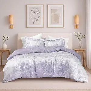 Comfort Spaces Juliette Purple Comforter Set Velvet Lush with Soft Brushed Microfiber Reverse, All Season Cozy Velvet Lavender Bedding Sets, Fluffy Comforter Bed Set, Matching Sham, Full/Queen 3 Piece