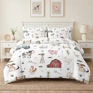 Pamnest Comforter Set Twin Size, Farm Animal 2 Pcs Soft Bedding for Kids and Adults, Cute Tractor Comforter Set with Pillowcase, for Bedroom Bed Decor