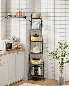 CHOEZON Pot Racks, 6-Tier Cookware Stand, Triangle Shelf Storage Tower for Kitchen, Pans Pots Storage Rack, Metal Wire Shelf Organizer, Corner Shelf, for Kitchen, Living Room, Black TPR15BB