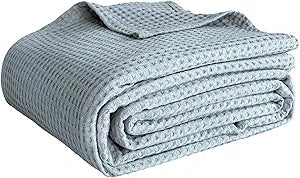 QKTE 100% Cotton Waffle Weave Blanket King Size, Soft Lightweight Breathable Cozy Blankets for Bed Couch Home Dcor All-Season Use (Dusty Blue, 104"x90")