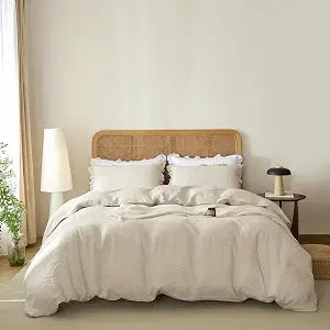 Talasily 100% French Linen Duvet Cover Set 3pc - Zipper Closure & 8 Corner Ties with Ruffled Pillowcases All-Season Breathable Bedding (Oversized King,Natural Linen)
