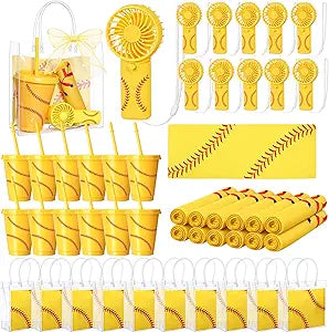 Potchen 49 Pcs Softball Team Gift Set Include Handheld Fan Plastic Straw Cup, Cooling Towel, Clear PVC Tote Bag, Summer Outdoor Sports Gear for Players Fans Team Events