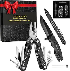 Multitool Gift Set for Men Dad Him, 3-in-1 EDC Survival Kit with 14 in1 Multi-Pliers, Pocket Knife & Tactical Pen | Premium Military-Grade Multi Tools for Camping, Car, Fathers Day, Dad Gifts