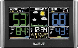 La Crosse Technology Weather Station with Customizable Alerts, Weather Forecast, Temperature, Dew Point, Humidity, Time, Heat Index, Large Display, Adjustable Brightness, Wireless, Black, C85845-INT
