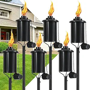 Home Garden Torches for Outside Set of 6, 16 Oz Outdoor Metal Torch Garden Torches for Outside 59 Inches, Citronella Torche Outdoor, Metal Torche for Party Patio Pathway
