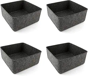 Three by Three Seattle FeltLikeIt! 9x9x4 Inch Felt Storage Bin for Office, Craft Room, Classroom, Living Room, Bedroom Storage (Charcoal) 4 Pack