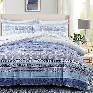 Duvet Cover Set ��� Soft & Breathable Microfiber Bedding, All Season Comforter Cover with Zipper Closure & Corner Ties, 3 Piece Set (King (U.S. Standard), Blue Tribal Stripe)
