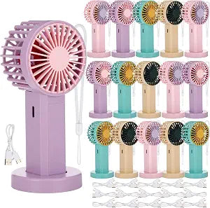 Rossesay 16 Pcs Rechargeable Mini Portable Handheld Fans Bulk USB Desktop Personal Fan with Lanyard for Wedding Gifts Birthday Party Favors Company Employee Gifts Summer Camp Office Outdoor Travel