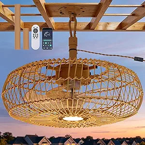 Outdoor Gazebo Fan: Waterproof Outdoor Ceiling Fan With Light,Hanging Plug In Outside Fans,Remote,APP,3CCT 6-Speeds,Caged Fandelier With Light For Patios Porch Pergola Canopy