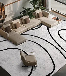 YIHOUSE Modern Area Rugs for Living Room, 8x10 Washable Black and White Rug, Thin Abstract Geometric Striped Rug, Area Rug for Bedroom,Kitchen,Dining Room,Office