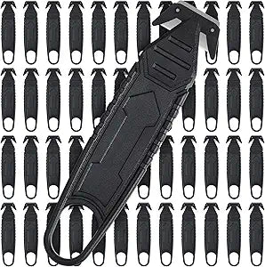 Therwen 50 Pcs Safety Box Cutter Knife of Stainless Steel Concealed Blade Package Opener with Tape Splitter for Carton Cardboard Wrap Letter Work Bag Straps Film Utility Tool (Black)