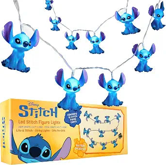 Disney Stitch LED String Lights for Kids, Teens, Adults, 10 Battery Operated Indoor 59 Fairy Lights, Room Decor Lighting, Gifts for Kids (Blue Stitch)