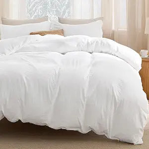 Bedsure Queen Bed Sheets Set, Mellow Marshmallow Comforter, 5 Pieces White Prewashed Soft Bedding Set for All Seasons Use, Includes 1 Duvet Cover, 1 Comforter, 1 Fitted Sheet, 2 Pillow Shams
