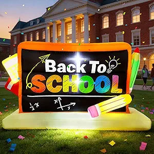 Back to School Inflatable Outdoor Decorations 6FT Giant 2026 First Day of School Blow up Yard Decoration Blackboard & Pencil with LED Lights Classroom Party Kindergarten Decor for Garden Lawn
