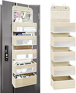 Space Saving Over The Door Organizer,6 Tiers Removable Anti Tilt Hanging Behind Door Storage,Heavy-Duty Reinforced Mesh Rack Holds 44lb for Bathroom,Pantry, Nursery,Closet, Shoes, Towels