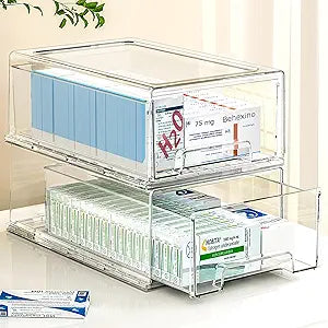 clear Drawer-Type Plastic Storage Box Bins OrganizerFamily First Aid Kits Medicine cabinet Box Organizer,Closet ShelfOintments, Adhesive BandagesCosmetics,Office Items (clear, 2L)