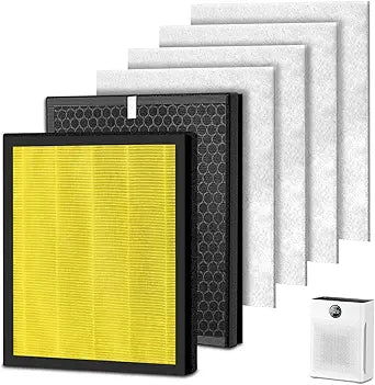 2 Pack PR1 Replacement Filter,Compatible with MOOKA PR1 Pet Air Purifier,Suitable for Large Room with 2000 Ft┬▓, 2 PR1 Filters & 4 Washable Pre-Filters for Pet-raising family(Yellow)
