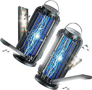 TYPEC 2 Pack Solar Bug Zapper, 3 Solar Charging Panels, 4200V Mosquito Zapper, Auto On/Off LED Light, IP67 Waterproof, USB-C & Solar Powered, Indoor Outdoor Insect Killer for Yard Patio Garden