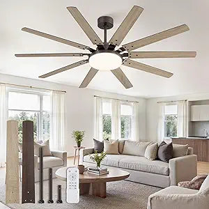 65 inch Large Oil Rubbed Bronze Ceiling Fans with Lights and Remote, Indoor/Outdoor Farmhouse Ceiling Fan with 10 Blades, 32W LED light 3 CCT, 6 Speed Reversible Quiet DC Motor, Dual Finish Blades
