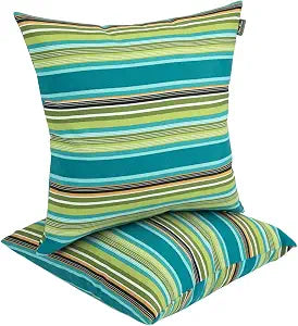 FUNHOME Waterproof Outdoor Throw Pillow Covers Set of 2,Home Decor for Garden Patio Furniture,Couch,Sofa 18 x18 Inch Decorative Pillows Cover Only,NO Insert(Green Stripe)