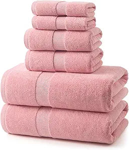 ecolook 6 Piece Bath Towel Set,100% Cotton,Includes 2 Bath Towels 55x28 Inch,2 Hand Towels,2 Washcloths,Soft,Highly Absorbent & Quick Dry for Bathroom, Spa, Gym,Shower and Daily Use,Pink