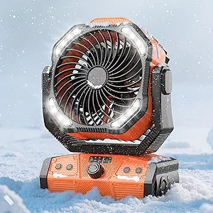 8Γ Portable Rechargeable Fan, Battery Operated Camping Fan with 27H Work Hours, Remote, Auto Oscillation, Timer, Hook for RV Tent Hurricane Emergency Orange