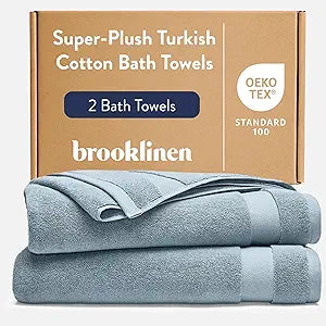 Brooklinen Super-Plush 100% Turkish Cotton Bath Towels - Set of 2-770 GSM, Highly Absorbent, Machine Washable, Perfect Bath Towel Set for Home & Bathroom (30" x 58", Storm Blue)