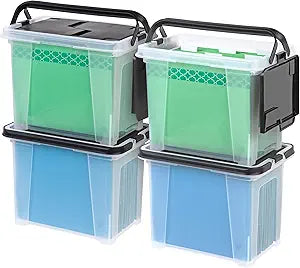 IRIS USA File Box File Organizer w/Wing Lid for Letter/Legal File, Water Resistant Document Box, BPA-Free Plastic Storage Bin Organizer with Handles, Stackable, Nestable, Clear 18 Qt. 4Pack