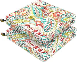 LVTXIII Patio Chair Cushions 19"x19"x3", Water-Repellent Outdoor Seat Cushions for Patio Furniture, Square Chair Pads with Ties for Home Garden Decoration, Set of 2, Pretty Paisley
