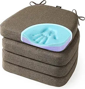 SUNROX Cooling Gel Memory Foam Chair Cushions, 2.6" Thick U-Shaped Dual-Layer Comfort Dining Chair Pads, Non Slip Seat Cushion with Ties for Indoor Kitchen Office 17"x16" Set of 4, Heather Chestnut