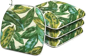 Outdoor/Indoor Chair Cushions with Ties, Waterproof All Weather Seat Cushions for Patio Furniture Home Garden Chair, Set of 4, 16x17 Inch, Lush Leaf Jungle
