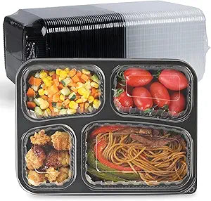 BPA Free Meal Prep Containers - Shrink-Wrapped No Pre-Wash | 40 Pack 34oz 4-Compartment Leak-Resistant Bento Box | Shatterproof Flexible PP | Microwave Safe To Go Box, Bulk Leftover Storage