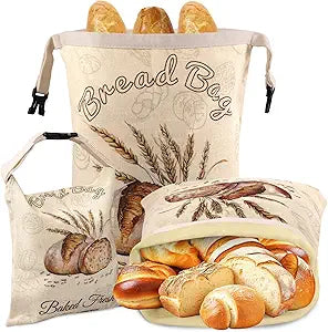 Beeswax Bread Bags for Sourdough, 3 Pack Reusable Bread Bag for Storage - XL 17x13 Inch and 10x8 Inch, Large Linen Bags for Homemade Sourdough - Keep Fresh, Freezer Safe